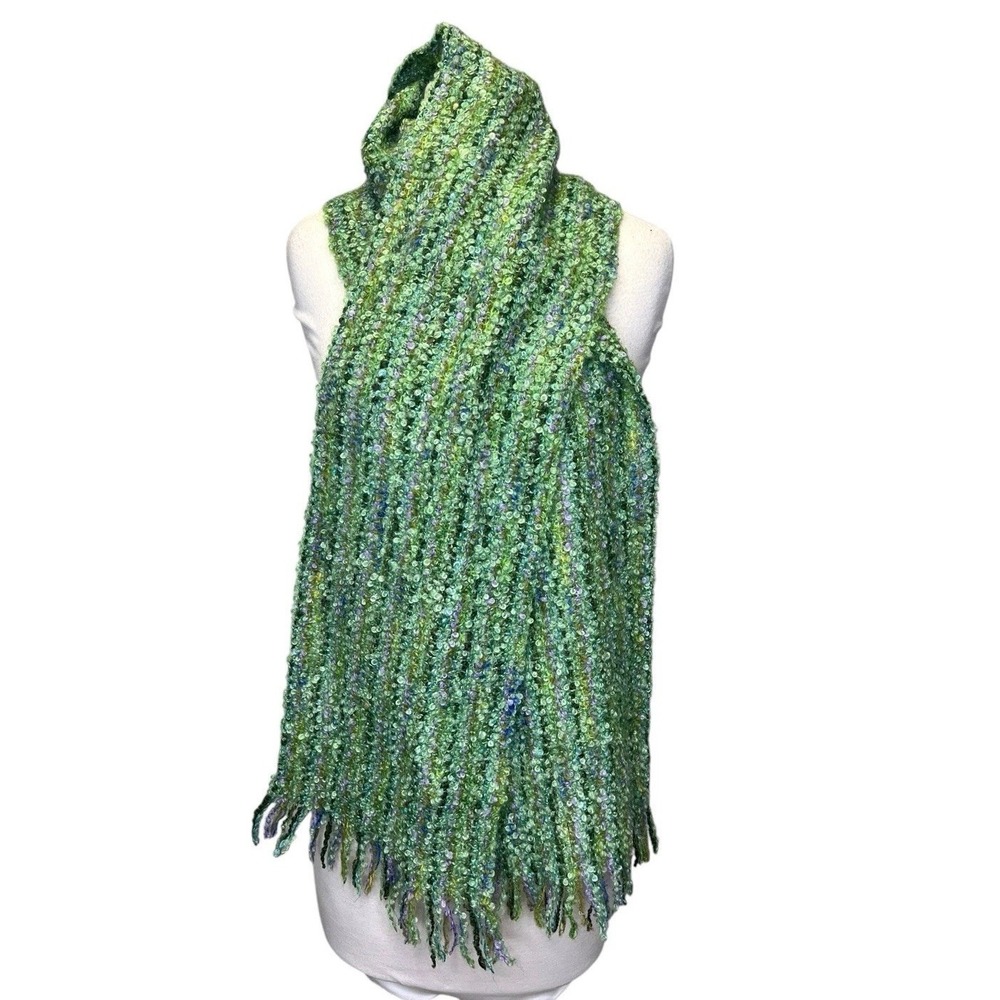 Mucros Weavers Women's Scarf Green Purple  Irish‎ Wool Mohair Wool Blend Fringe